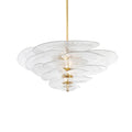 Clear Clérachic Lotus Leaf Glass Chandelier lit on a white background, light glowing between the layered leaves.