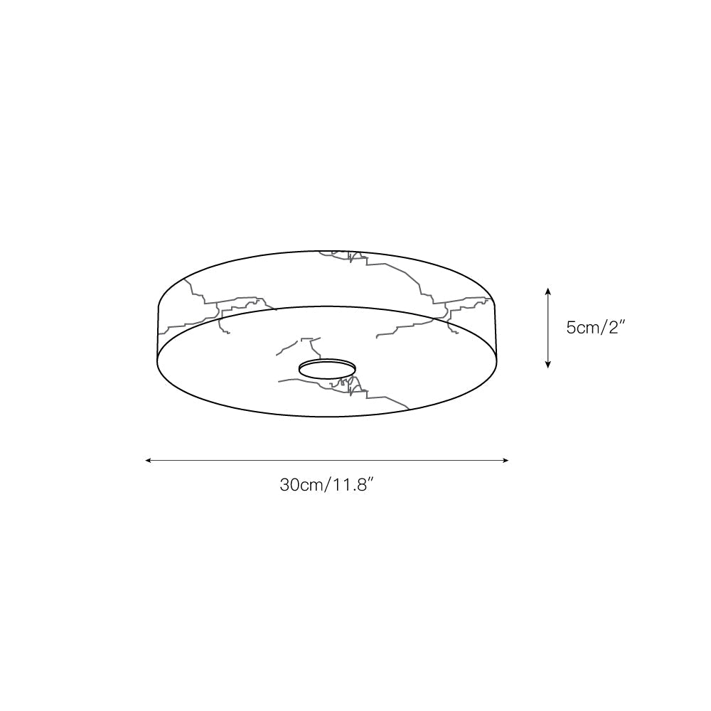Dimension drawing for the Clérachic alabaster flush mount ceiling light, 30cm/11.8″ wide and 5cm/2″ high.