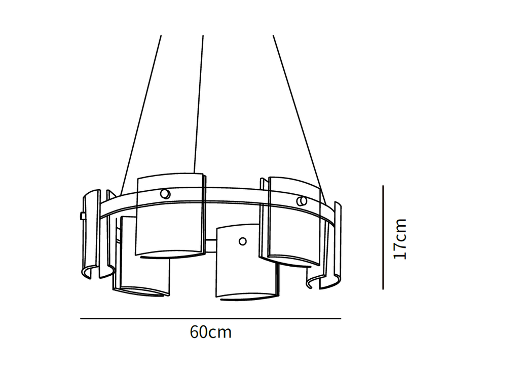 Dimension drawing of this Clérachic chandelier, with its height and width marked.