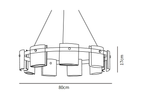 Dimension drawing of this Clérachic chandelier in its wider size, with its height and width marked.