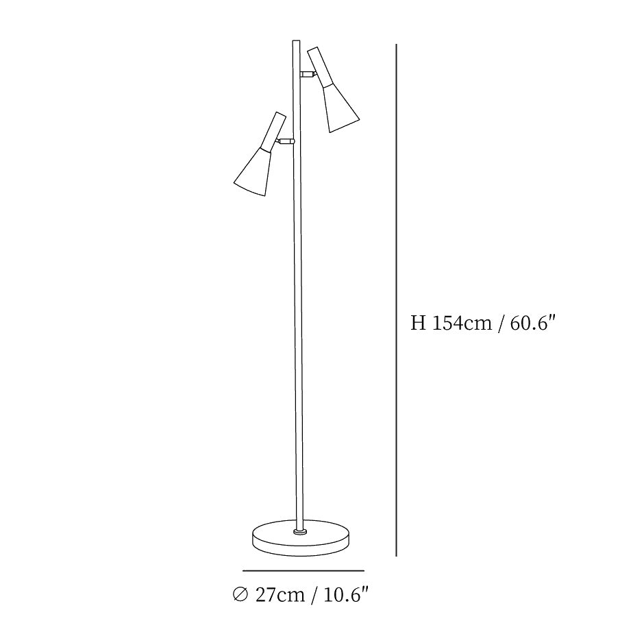 Dimension drawing of the lron mouth floor lamp, in outline against white.