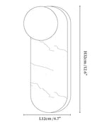 Dimension drawing of the lucie wall lamp, in outline against white.