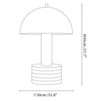 Dimension drawing of the luno chrome table lamp, in outline against white.