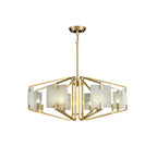 Clérachic alabaster chandelier photographed on white, showing the full brass silhouette and panel layout.