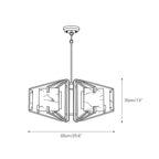 The Clérachic six-light dimension drawing, measured 65 cm / 25.6 in across and 33 cm / 13 in high on the rod.