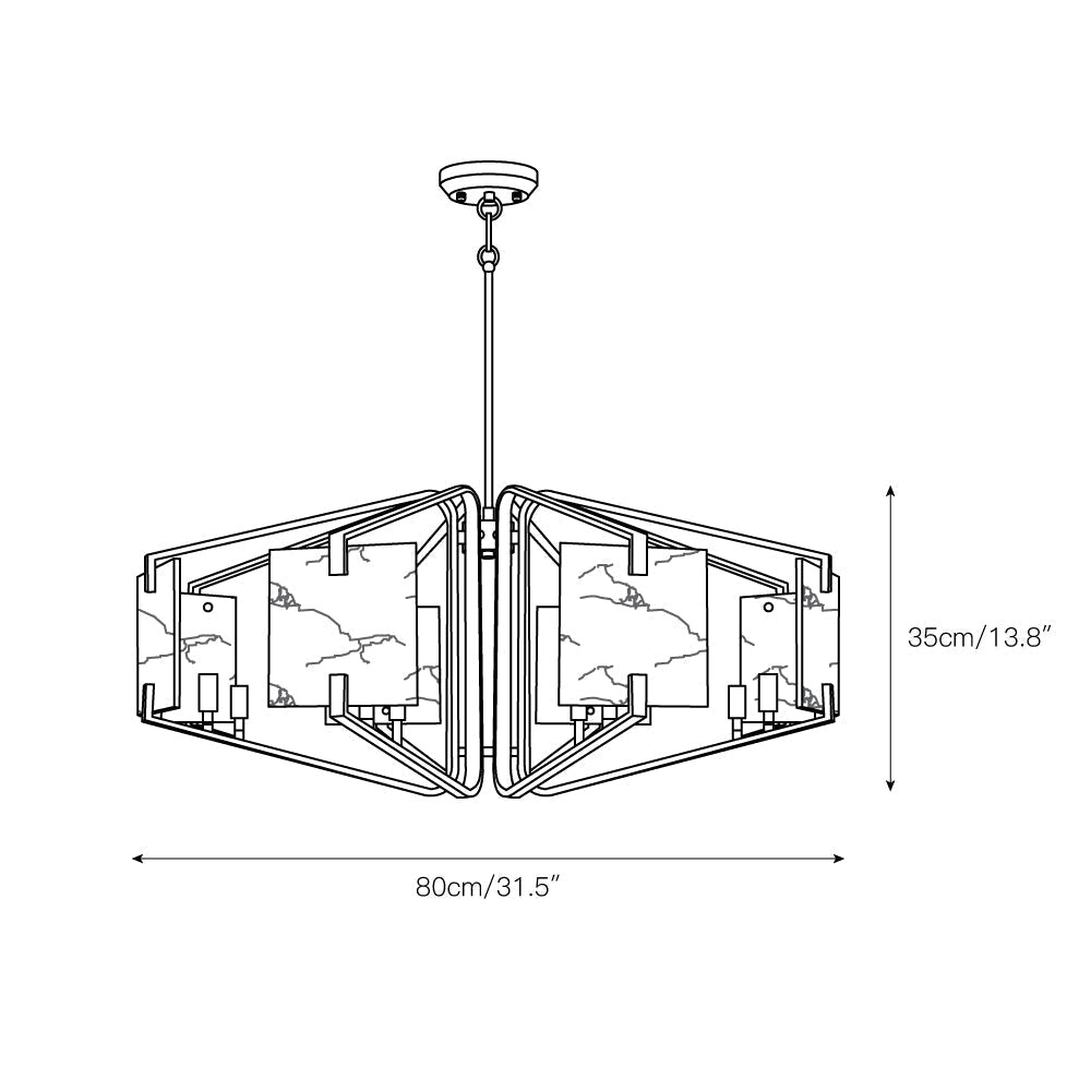 Clérachic eight-light dimension drawing showing an 80 cm / 31.5 in span and 35 cm / 13.8 in overall height.