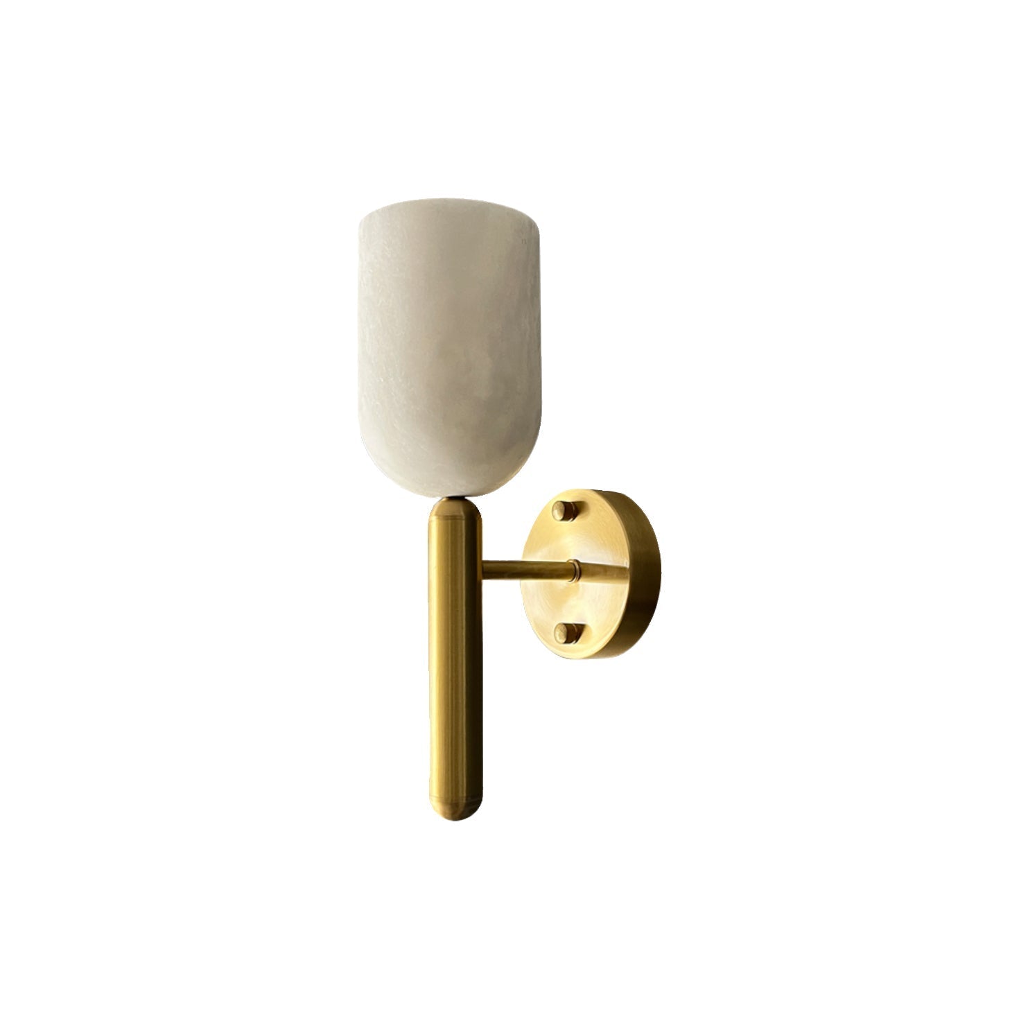 Clérachic Lyphaia alabaster wall sconce shown unlit on a white background, its pale stone cup held on a slim brass bar.