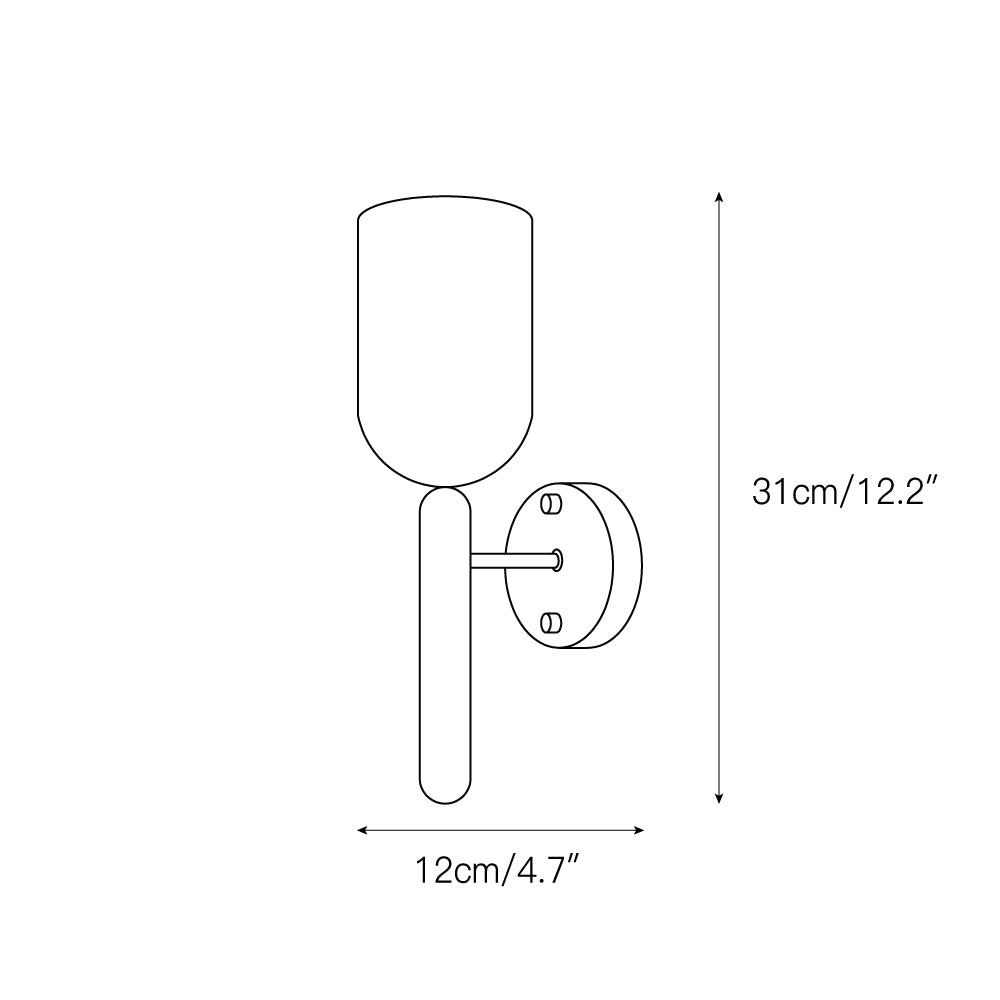 Dimension drawing of the Clérachic Lyphaia alabaster wall sconce, 12cm/4.7″ wide and 31cm/12.2″ high.
