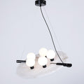 Clérachic Magma pendant, five opal globes set along a black bar across a natural alabaster disc.