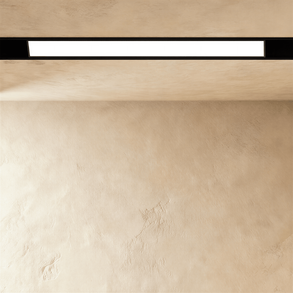 Clérachic recessed light bar close up, the lit panel inset within the channel rather than filling its width.