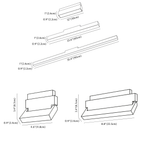 Clérachic track light dimension drawing, Floodlight, every measurement marked in centimetres and inches.