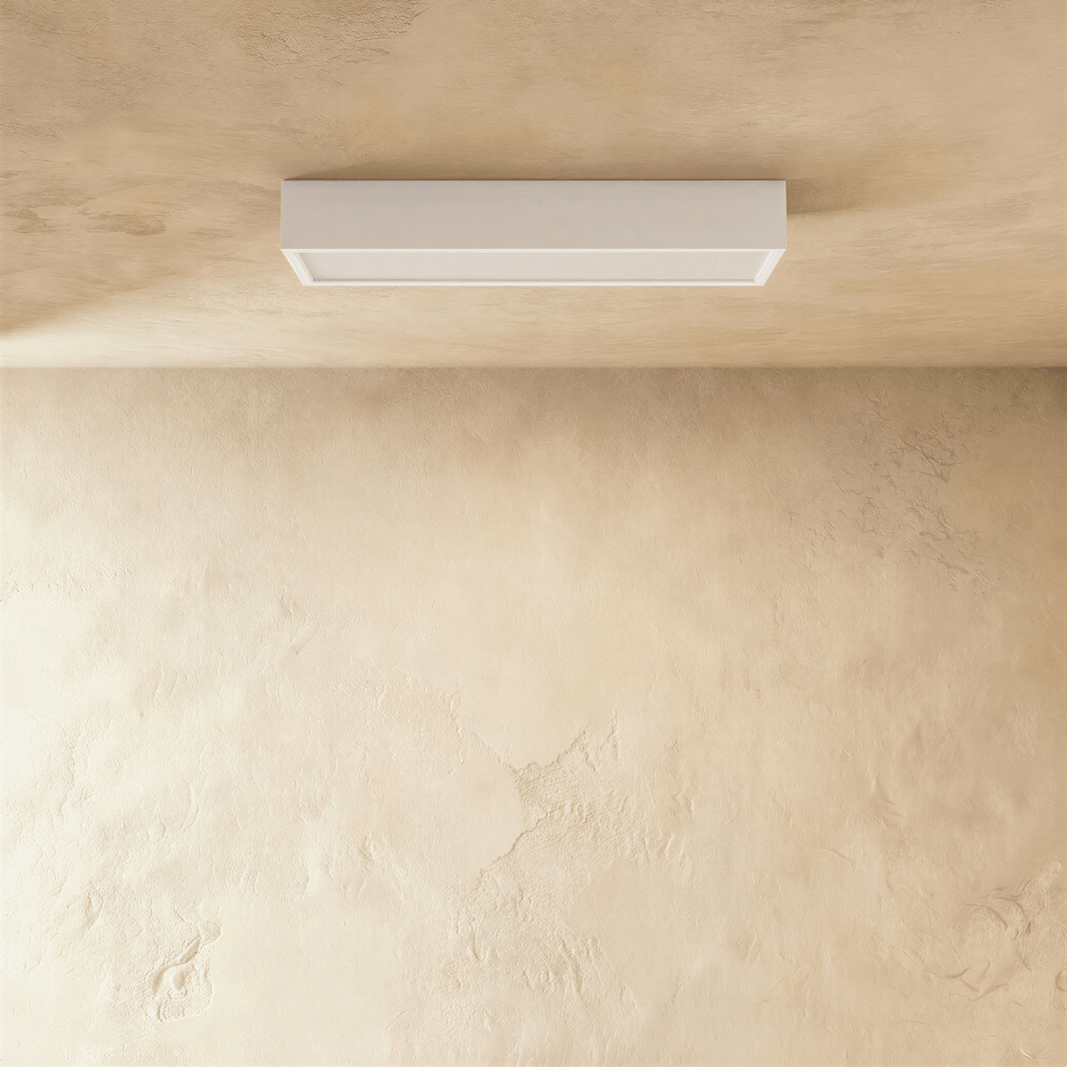 Clérachic slim white rectangular surface-mounted ceiling bar light with a frosted diffuser edge, fixed flat to a plaster ceiling.