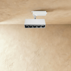 Clérachic white five-spot track spotlight bar with deep recessed black-lined lenses, on a track adaptor with a short stem.