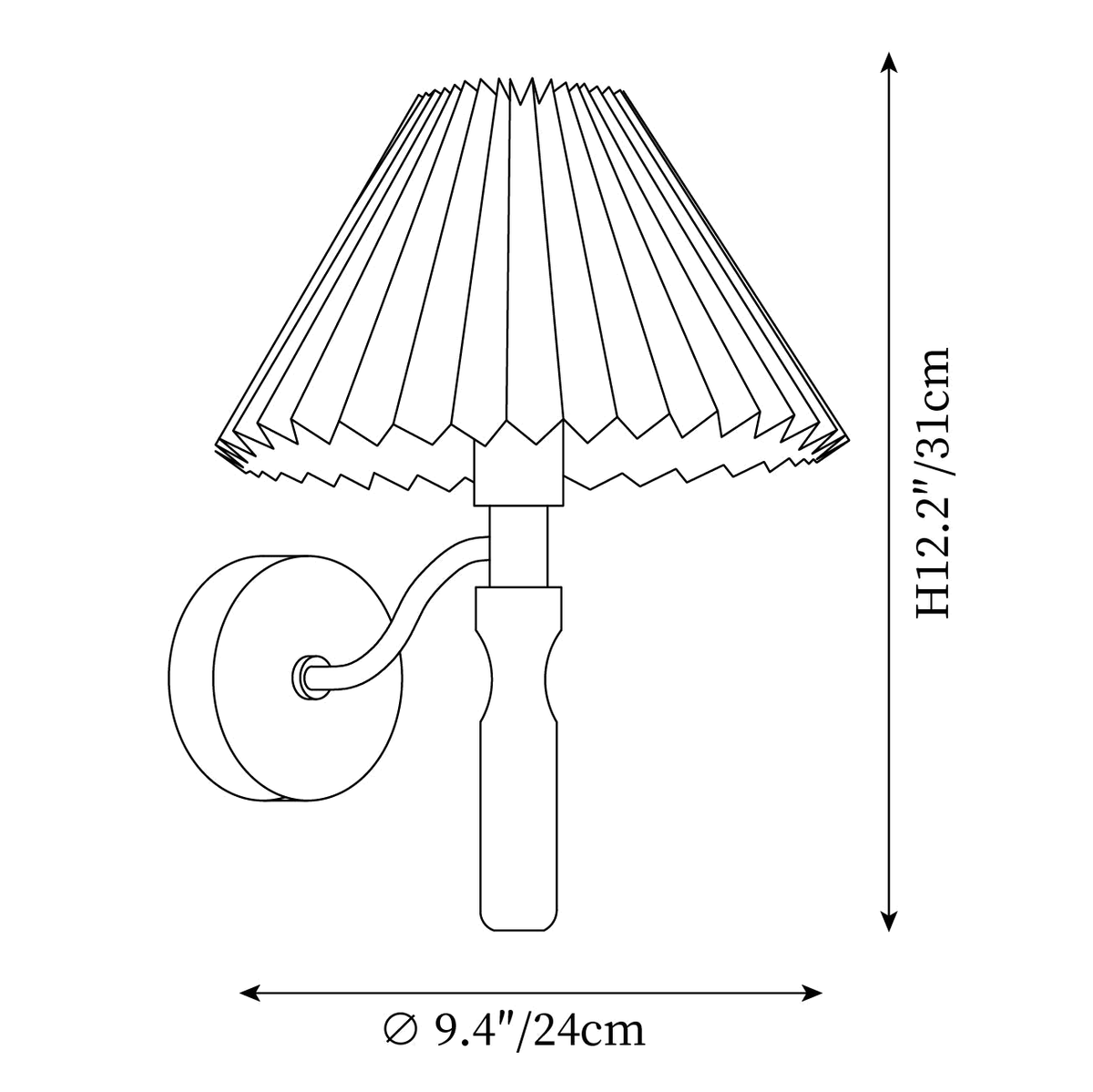 Dimension drawing of this Clérachic wall light, with its height and width marked.