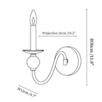 Clérachic wall light dimension drawing, every measurement marked in centimetres and inches.