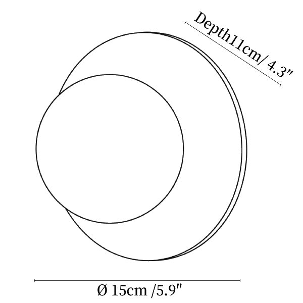 Dimension drawing of the marble disc wall sconce, in outline against white.