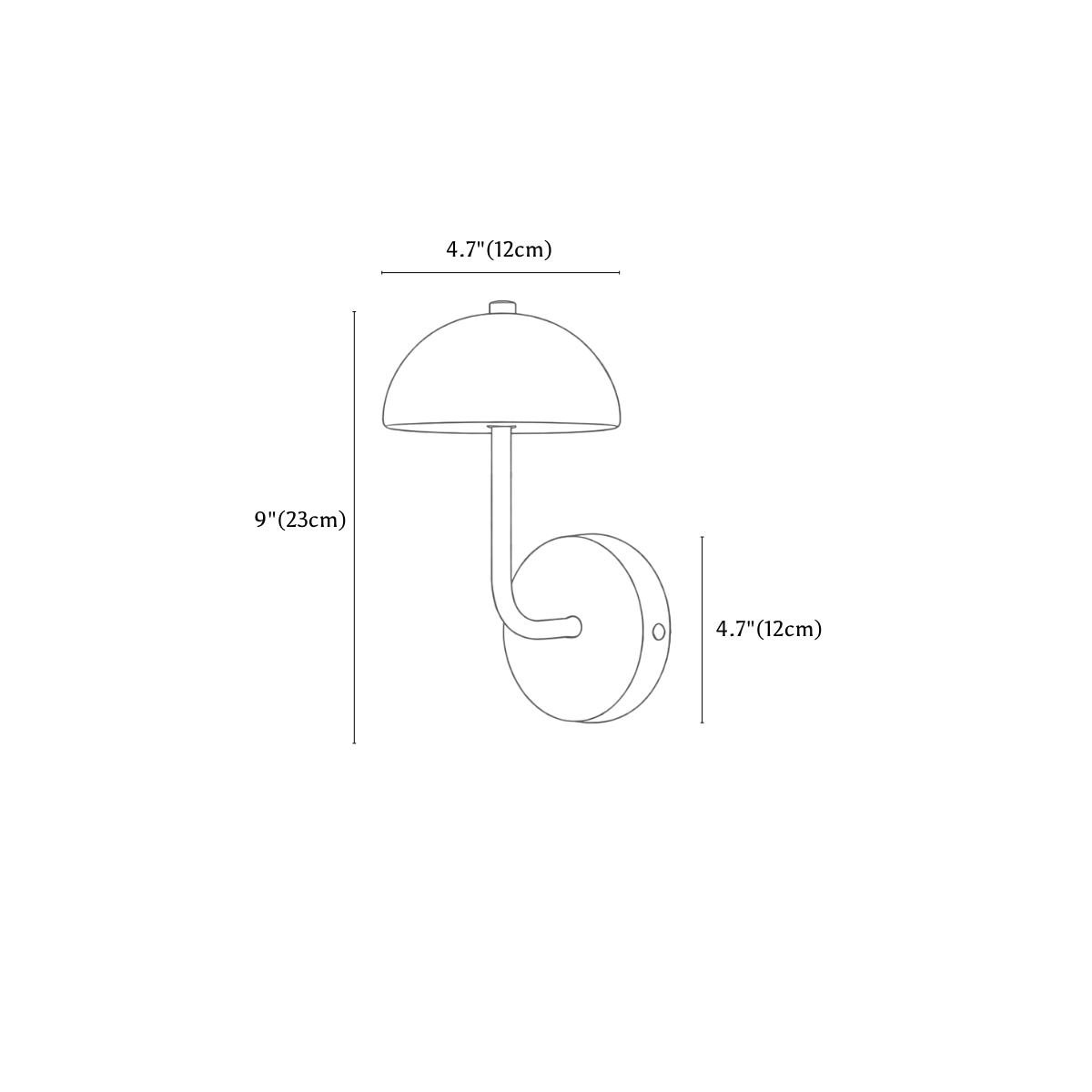 Clérachic wall light dimension drawing, every measurement marked in centimetres and inches.