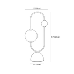 Clérachic table lamp dimension drawing, every measurement marked in centimetres and inches.
