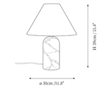 Clérachic table lamp dimension drawing, every measurement marked in centimetres and inches.