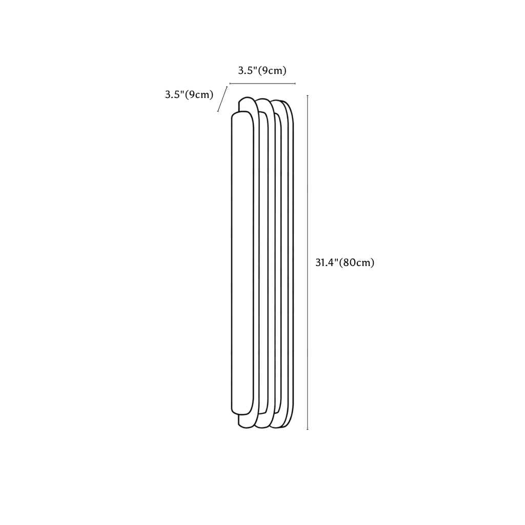 Clérachic wall light dimension drawing, 3, every measurement marked in centimetres and inches.