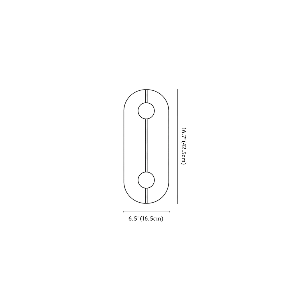 Clérachic wall sconce dimension drawing, 2, every measurement marked in centimetres and inches.
