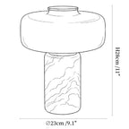 Dimension drawing of the maris rechargeable marble table lamp, in outline against white.