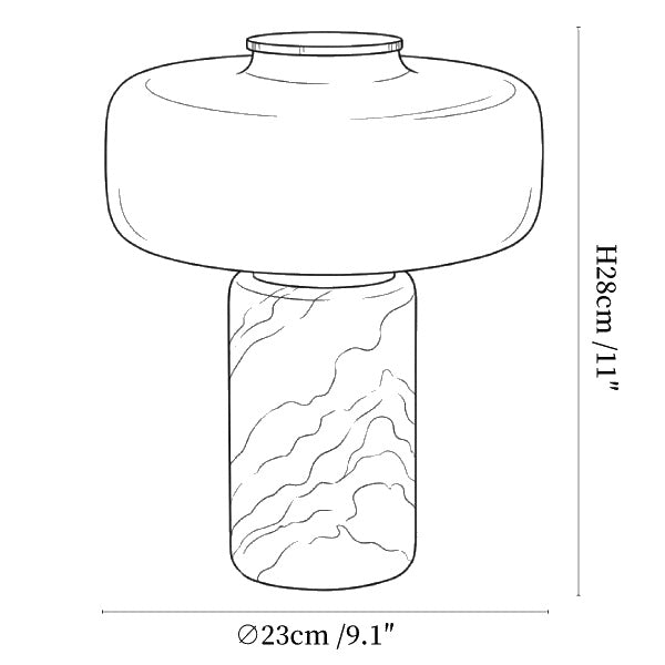 Dimension drawing of the maris rechargeable marble table lamp, in outline against white.