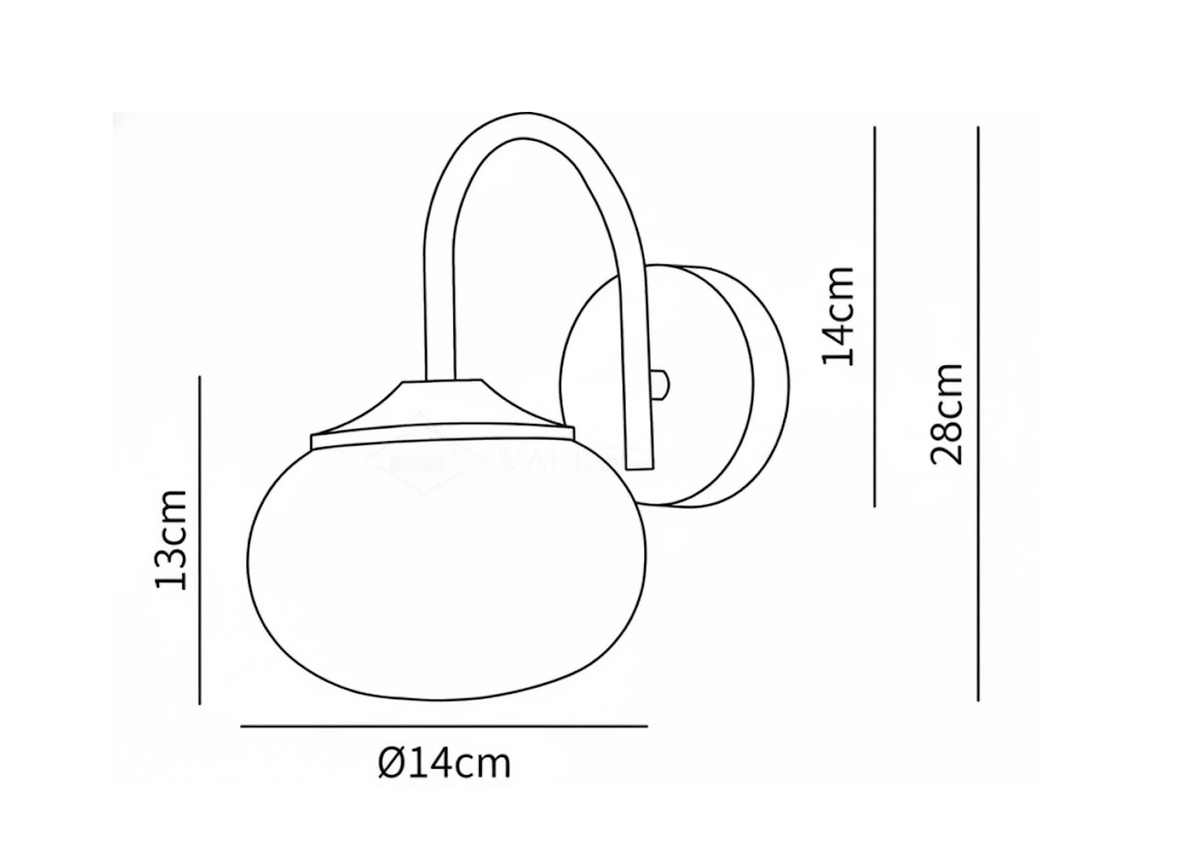 Dimension drawing of the marshmallow wall lamp, in outline against white.