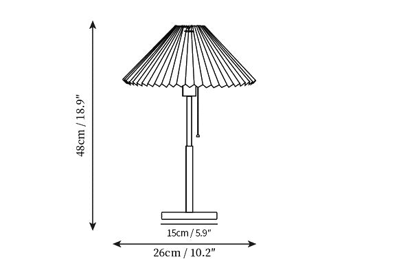 Dimension drawing of the matin table lamp, in outline against white.