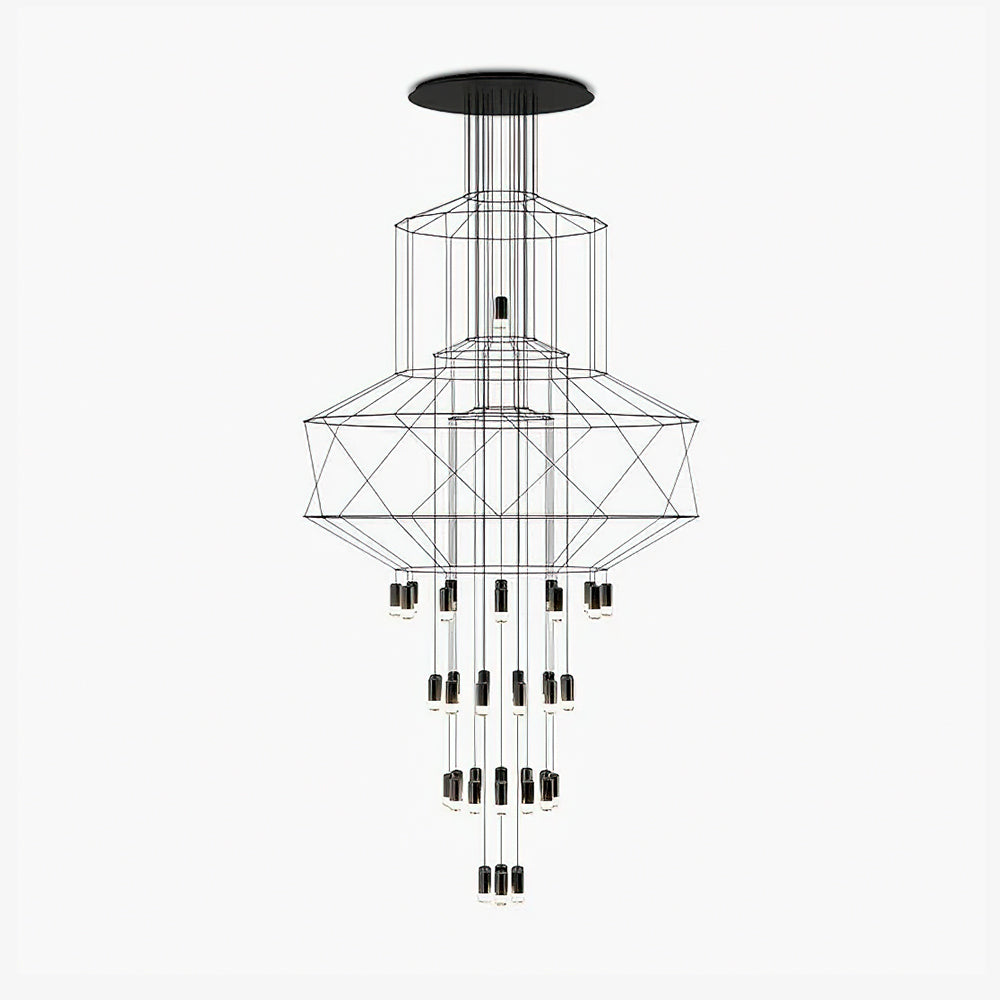 The stacked-frame Clérachic chandelier with drops of lit LEDs, shown straight on against a white background.