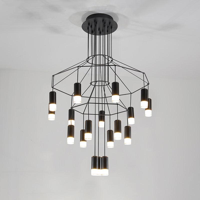A Clérachic wire chandelier with two octagonal frames and a lit ring of LED drops, hung from a round ceiling plate.