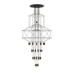 Clérachic stacked-frame wire chandelier with drops, with its canopy and black wires shown on a clean white backdrop.
