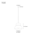 Clérachic pendant light dimension drawing, M, every measurement marked in centimetres and inches.
