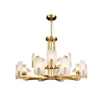 Clérachic Meridian Alabaster Chandelier in the fifteen-light size, ten panels on the lower tier and five raised on the upper tier.