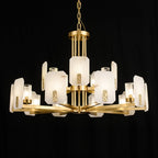 Clérachic Meridian Alabaster Chandelier in fifteen lights on black, the upper tier of five panels rising above the ten below.