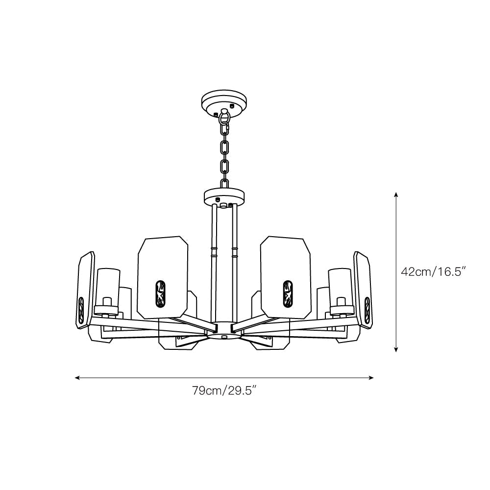Dimension drawing for the fifteen-light Clérachic Meridian Alabaster Chandelier, 90 cm (35.4″) wide and 56 cm (22″) high.