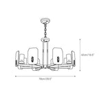 Dimension drawing for the fifteen-light Clérachic Meridian Alabaster Chandelier, 90 cm (35.4″) wide and 56 cm (22″) high.