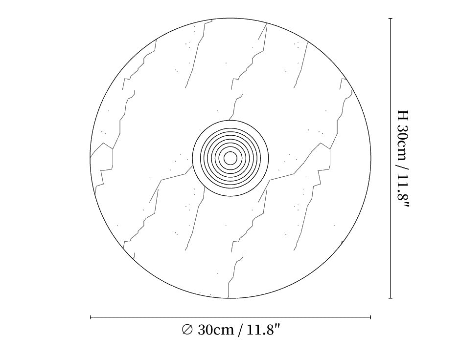 Dimension drawing of the messier marble wall lamp, in outline against white.