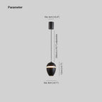 Clérachic dimension drawing of the black acorn pendant: 8 cm wide, 12 cm tall, 200 cm adjustable cord.