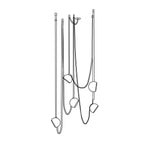 Line drawing of a five-head arrangement of this Clérachic pendant light, with the domes left white and straps of varied length.