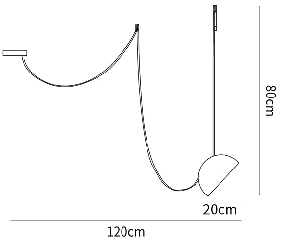 Clérachic pendant light dimension drawing, 1 of 2, every measurement marked in centimetres.
