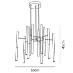 Dimension drawing of this Clérachic chandelier in its 12-head size, with a height of 45 cm and a width of 60 cm marked.