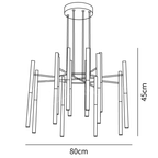Dimension drawing of this Clérachic chandelier in its 16-head size, with a height of 45 cm and a width of 80 cm marked.