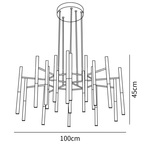 Dimension drawing of this Clérachic chandelier in its largest size, with a height of 45 cm and a width of 100 cm marked.