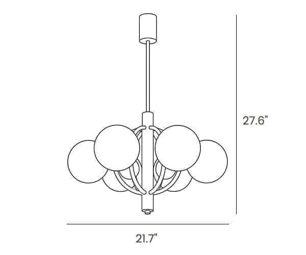Dimension drawing of this Clérachic chandelier, with its height and width marked.