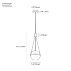 Clérachic pendant light dimension drawing, 15 cm, every measurement marked in centimetres and inches.