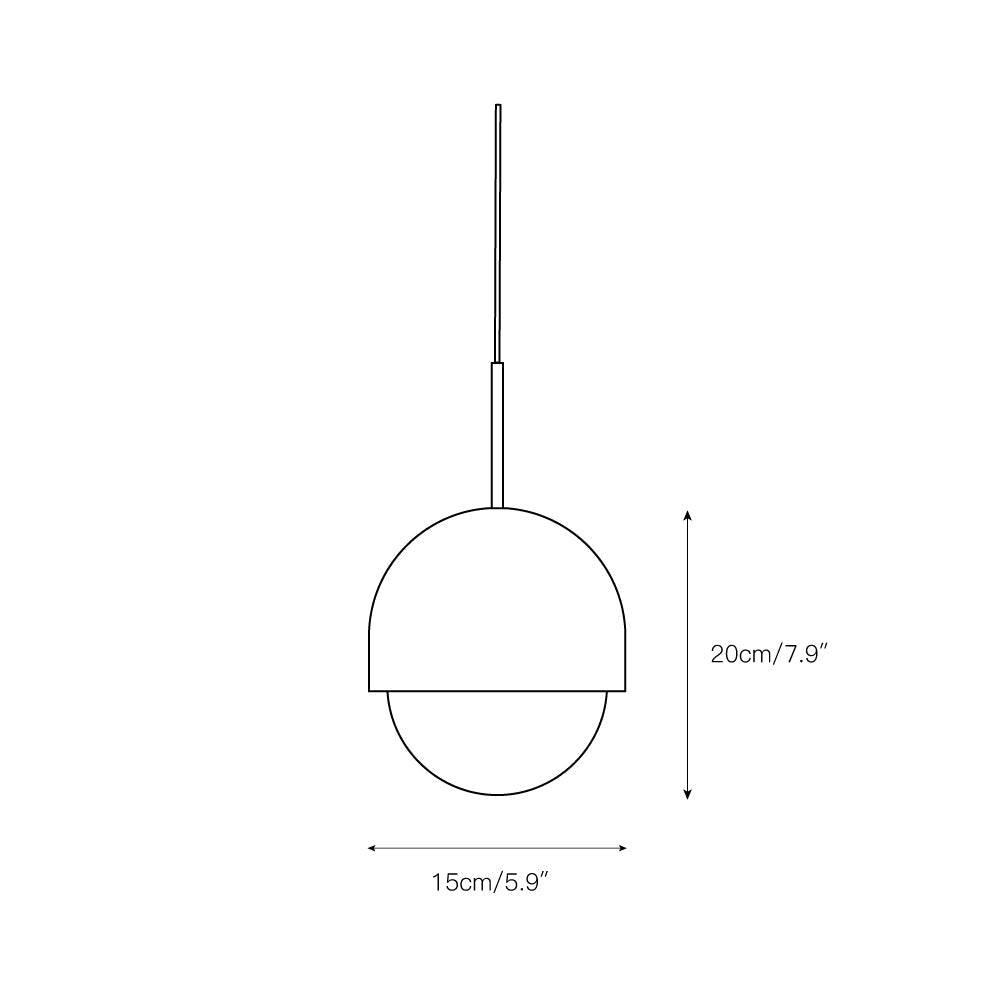 Dimension drawing for the Clérachic Mini Alabaster Globe Pendant, 15cm/5.9″ wide and 20cm/7.9″ high.