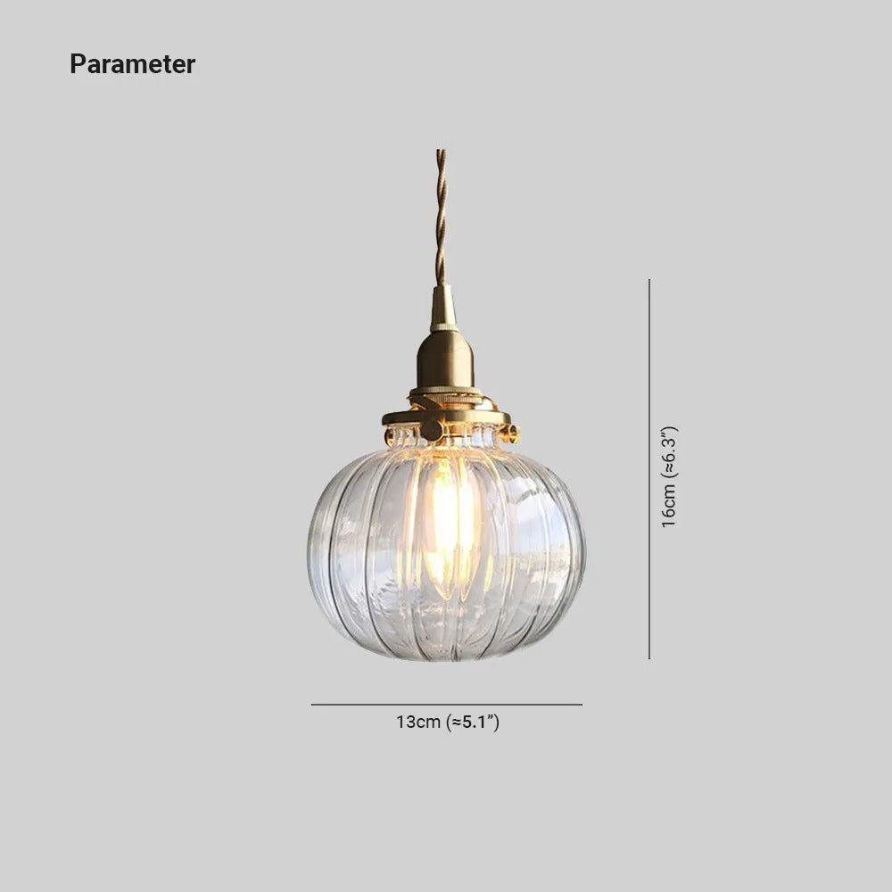 Dimension drawing for the Clérachic mini glass pendant: shade 16 cm (6.3″) high and 13 cm (5.1″) wide on its brass-finish holder.