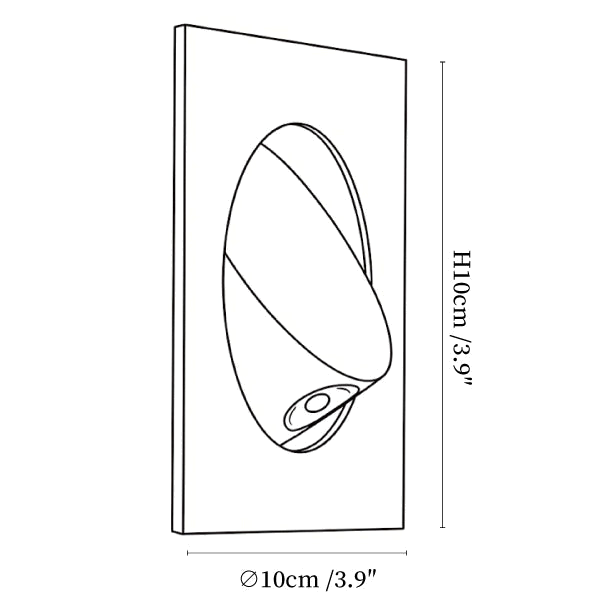Dimension drawing of this Clérachic recessed wall light, with its 10 cm height and 10 cm diameter marked.