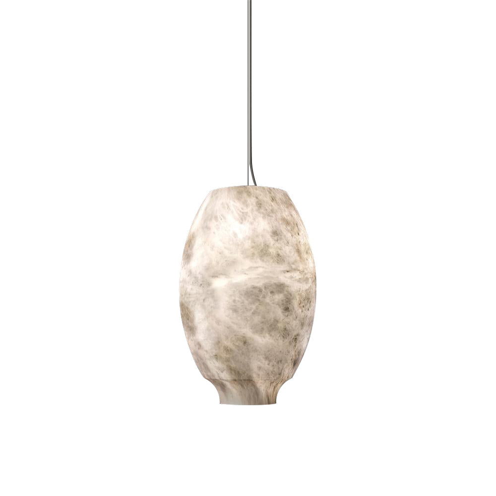 The Clérachic alabaster pendant in a warmer-toned stone, oval shade suspended on a fine cable.